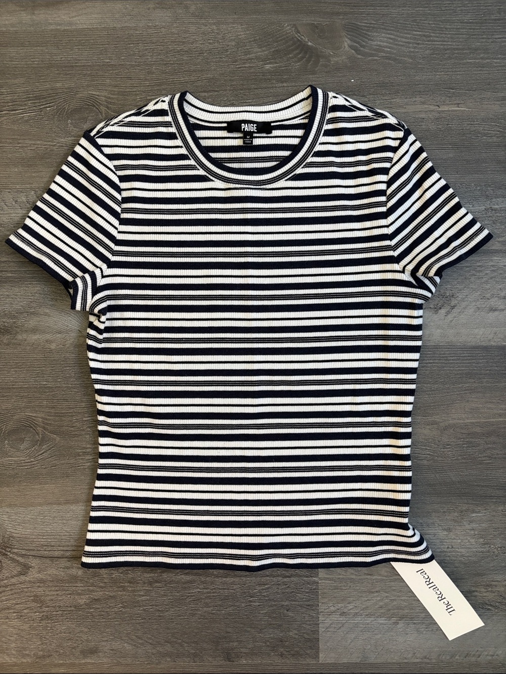 PAIGE Black & White Striped Ribbed Short Sleeve Tee